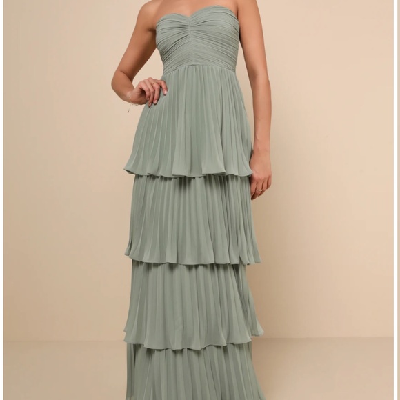 Lulus Sage Brush Strapless Tiered Maxi Dress - Picture 5 of 5
